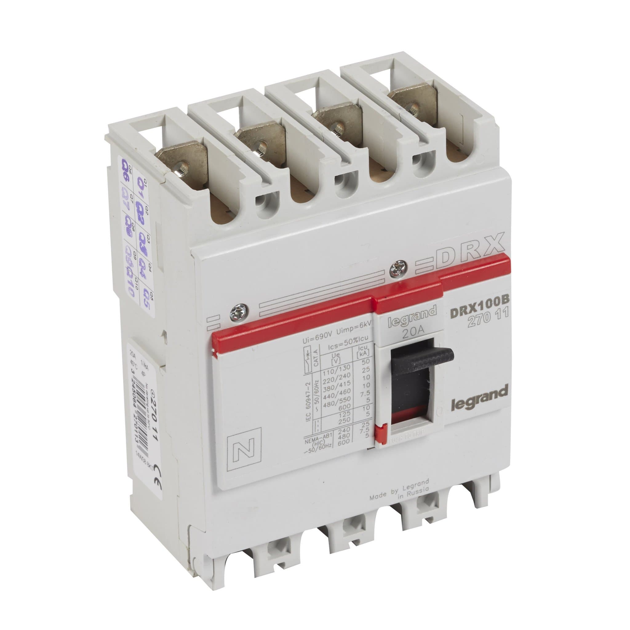Legrand DRX125 термомагнитный 20A 4П 10KA 027011 — миниатюра 1