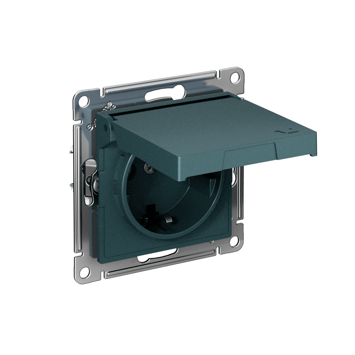 Systeme Electric AtlasDesign Изумруд Розетка с заземл. со шторк. с крышкой, 16А, IP20, мех., быстрозажим. клем.