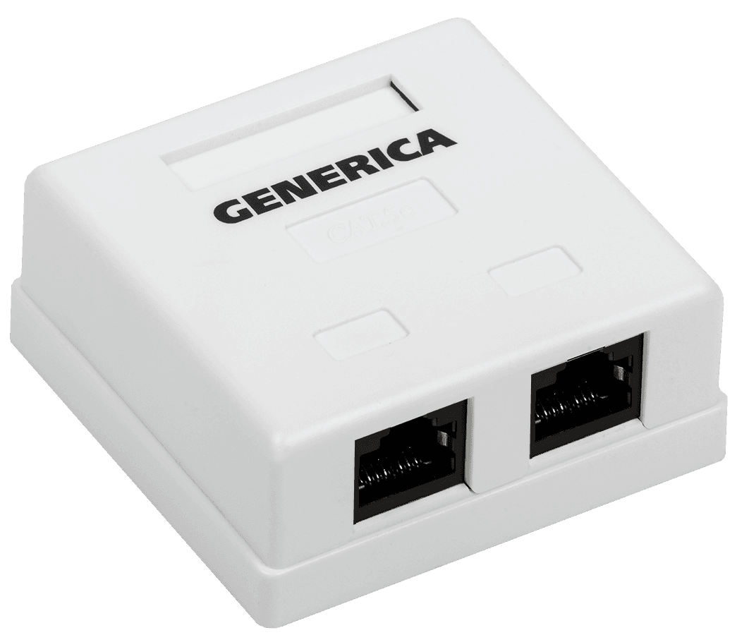 IEK GENERICA Розетка инф. настенная RJ45 кат. 5Е UTP 2 порта CS2-1C5EU-22-G — миниатюра 2