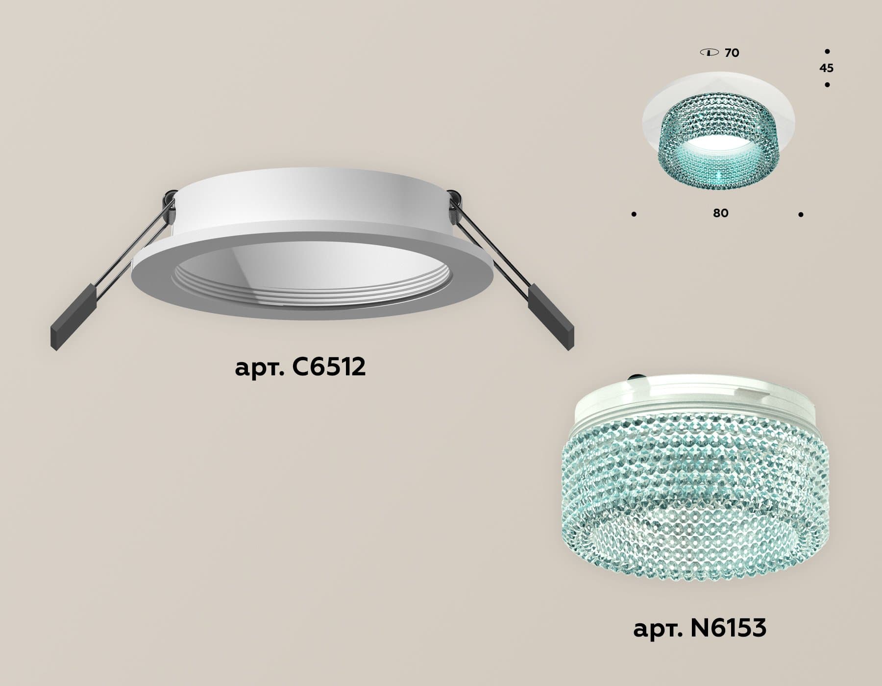 Ambrella Комплект встраиваемого светильника с композитным хрусталем XC6512043 SWH/BL белый песок/голубой MR16 GU5.3 (C6512, N6153) — миниатюра 2