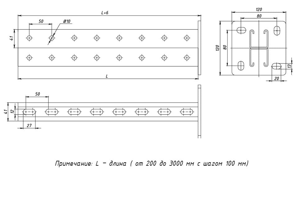 EKF PROxima STRUT-стойка двойная 41х41х300мм HDZ — миниатюра 2