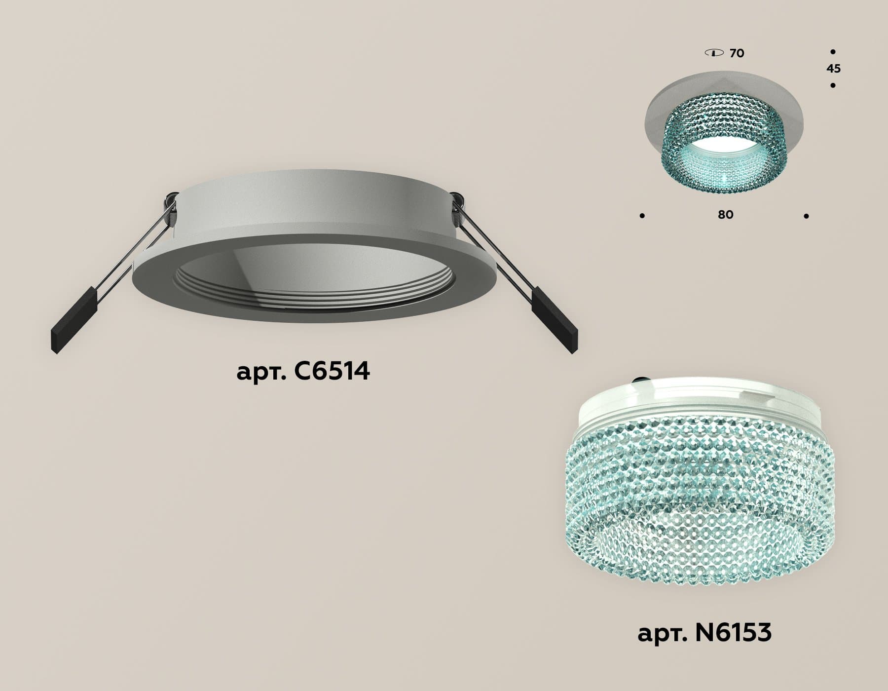 Ambrella Комплект встраиваемого светильника с композитным хрусталем XC6514043 SGR/BL серый песок/голубой MR16 GU5.3 (C6514, N6153) — миниатюра 2