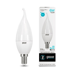 Gauss Лампа Elementary Свеча на ветру 6W 450lm 4100K Е14 LED 34126