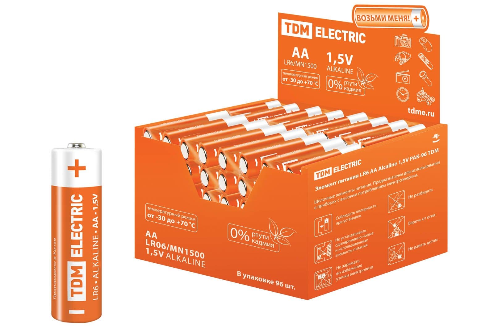 TDM Элемент питания LR6 AA Alkaline 1,5V PAK-96 SQ1702-0005