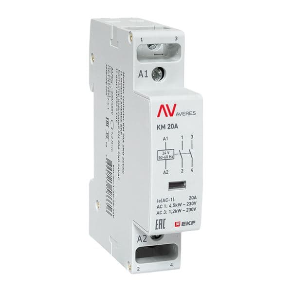 EKF Контактор модульный КМ 20А 2NO 24В АС (1 мод.) AVERES