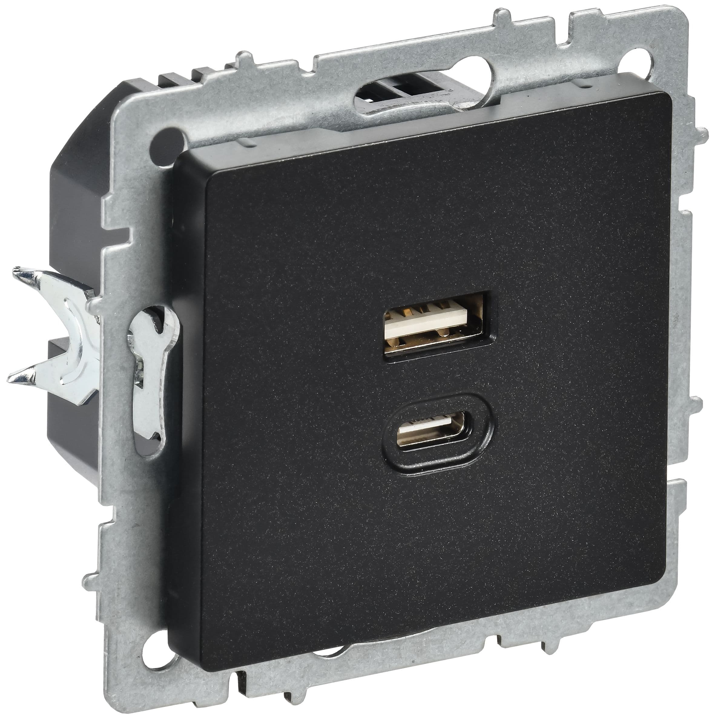 IEK BRITE Роз. USB A+C 45Вт высокоск. зар. РЮ11-2-БрЧ черн. — миниатюра 1