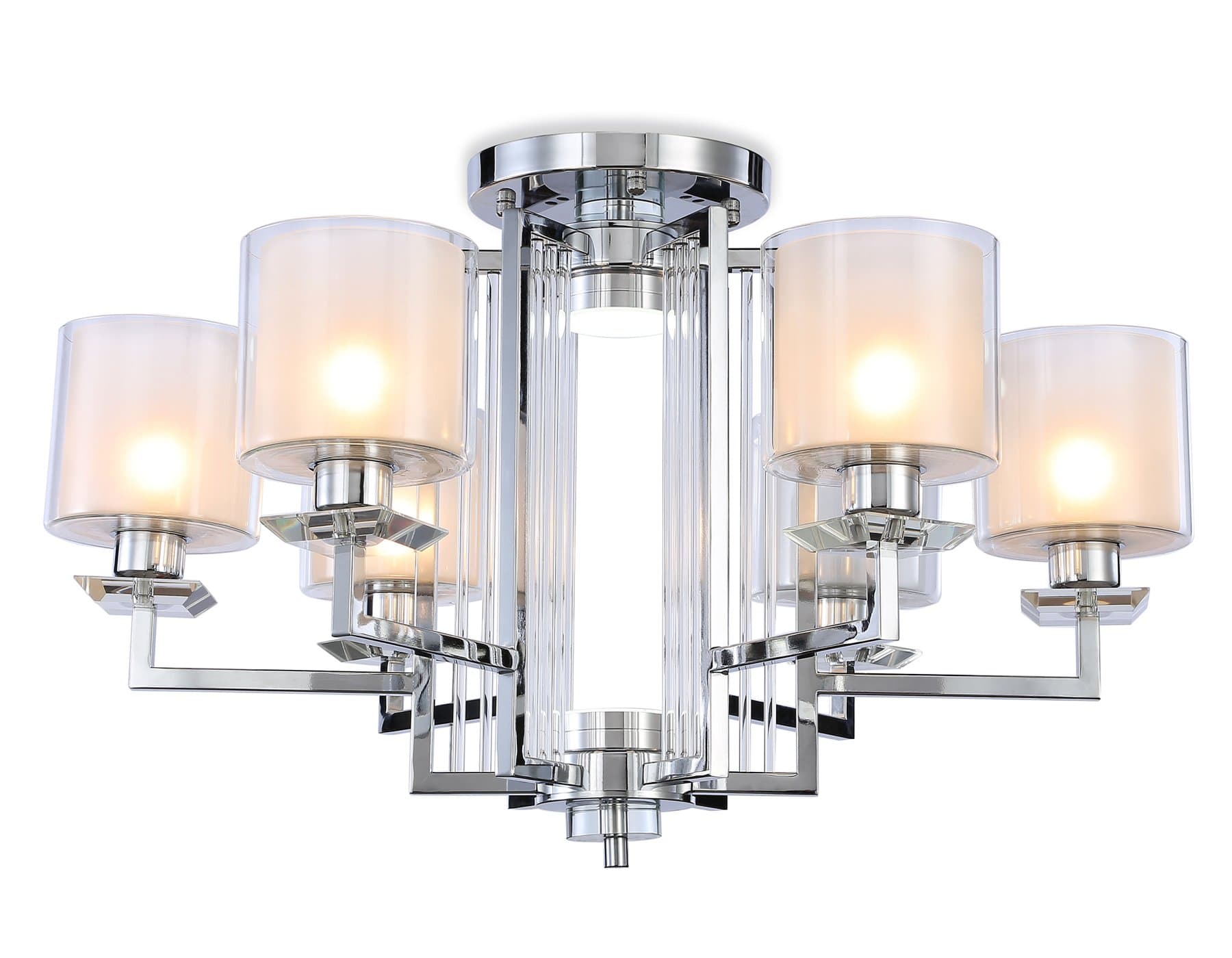 Ambrella Потолочная люстра TR4418/6 CH/CL/FR хром/прозрачный/белый матовый E27*6 max 40W D748*463 (лампы LED E27*6 10W 4200K в комплекте)