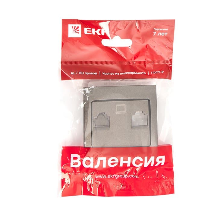 EKF PROxima Валенсия лицевая панель розетки RJ-45 1-местная графит — миниатюра 2