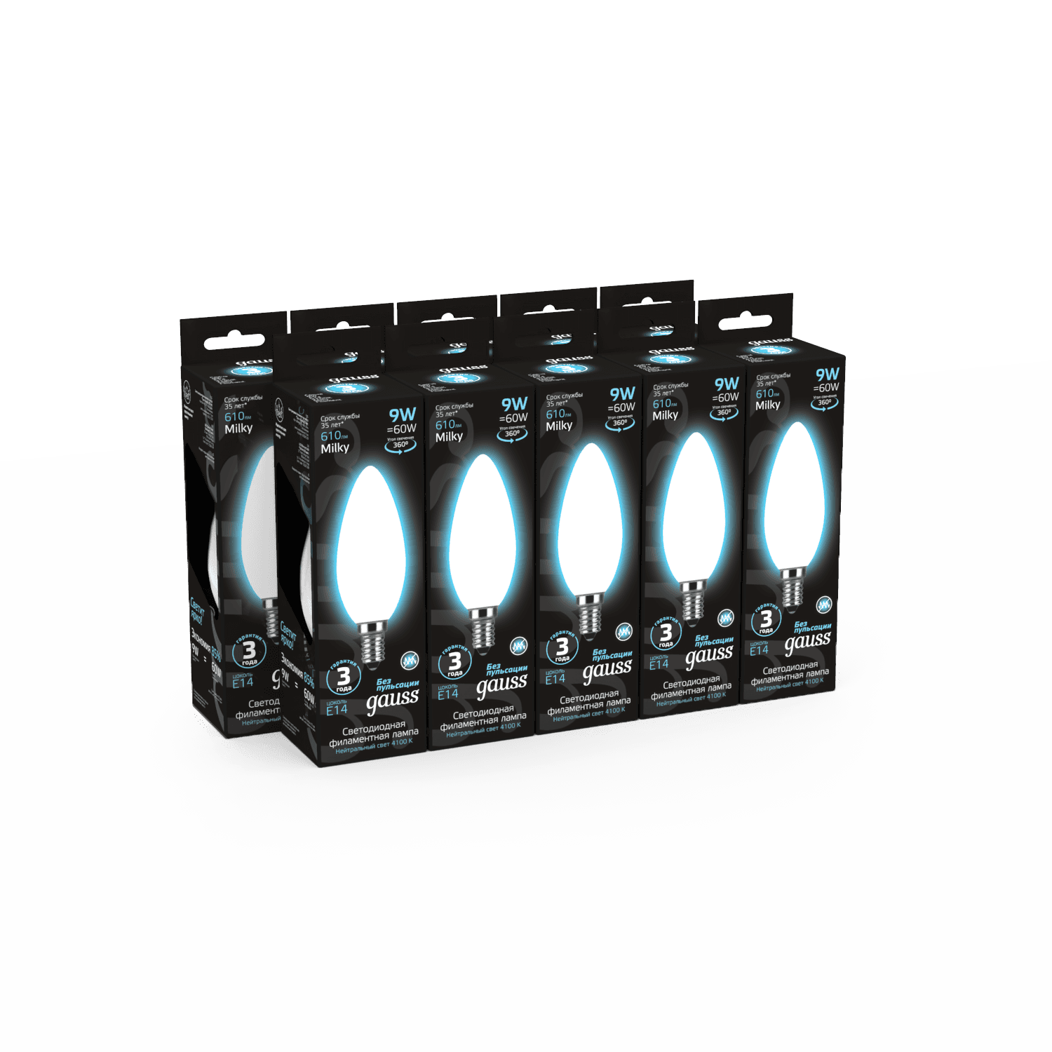 Gauss Лампа Filament Свеча 9W 610lm 4100К Е14 milky LED 103201209 — миниатюра 4