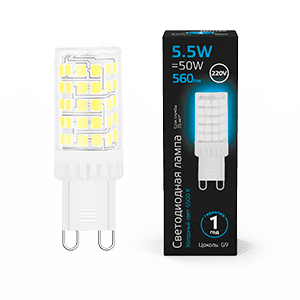 Gauss Лампа G9 AC185-265V 5,5W 560lm 6500K керамика LED 107009306