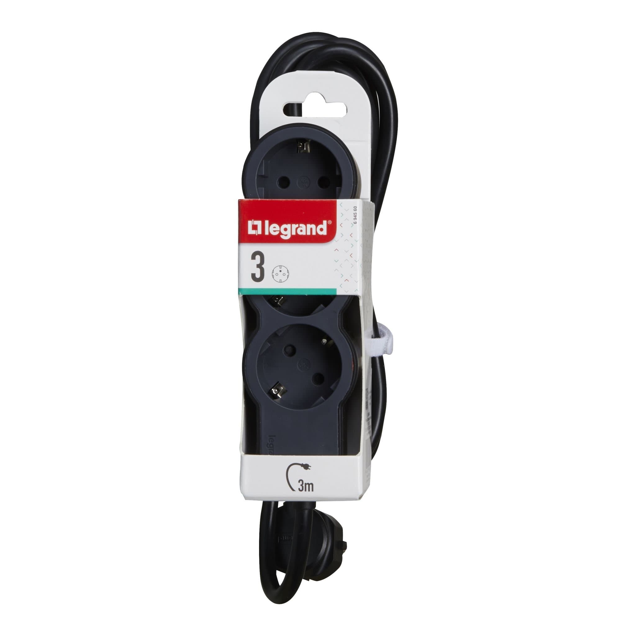 Legrand Revolution Стандарт Черный Удлинитель 3x2К+З, кабель 3м 694560 — миниатюра 2