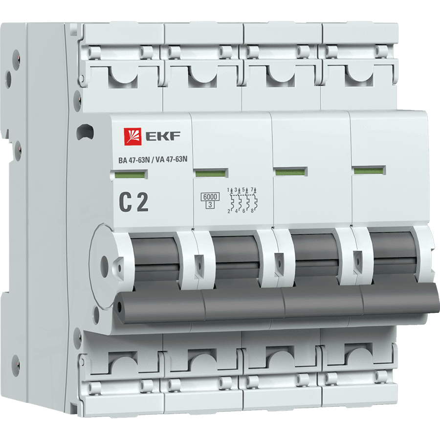 EKF Автоматический выключатель 4P 2А (C) 6кА ВА 47-63N PROxima M636402C — миниатюра 1