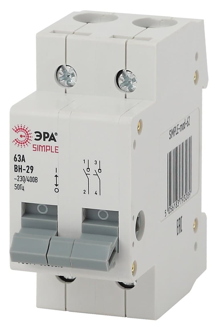 ЭРА SIMPLE-mod-62 SIMPLE Выключатель нагрузки 2P 63А ВН-29