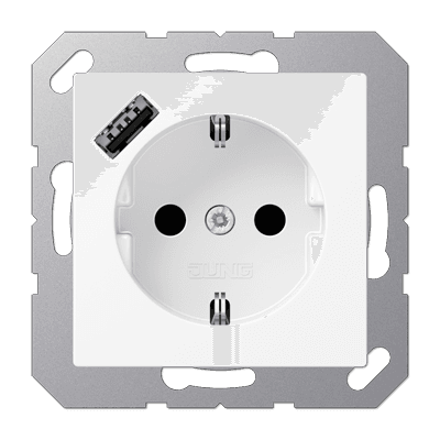 JUNG A Flow/A 550 Белый матовый Розетка  с USB-зарядным устройством, тип А, SCHUKO A1520-18AWWM