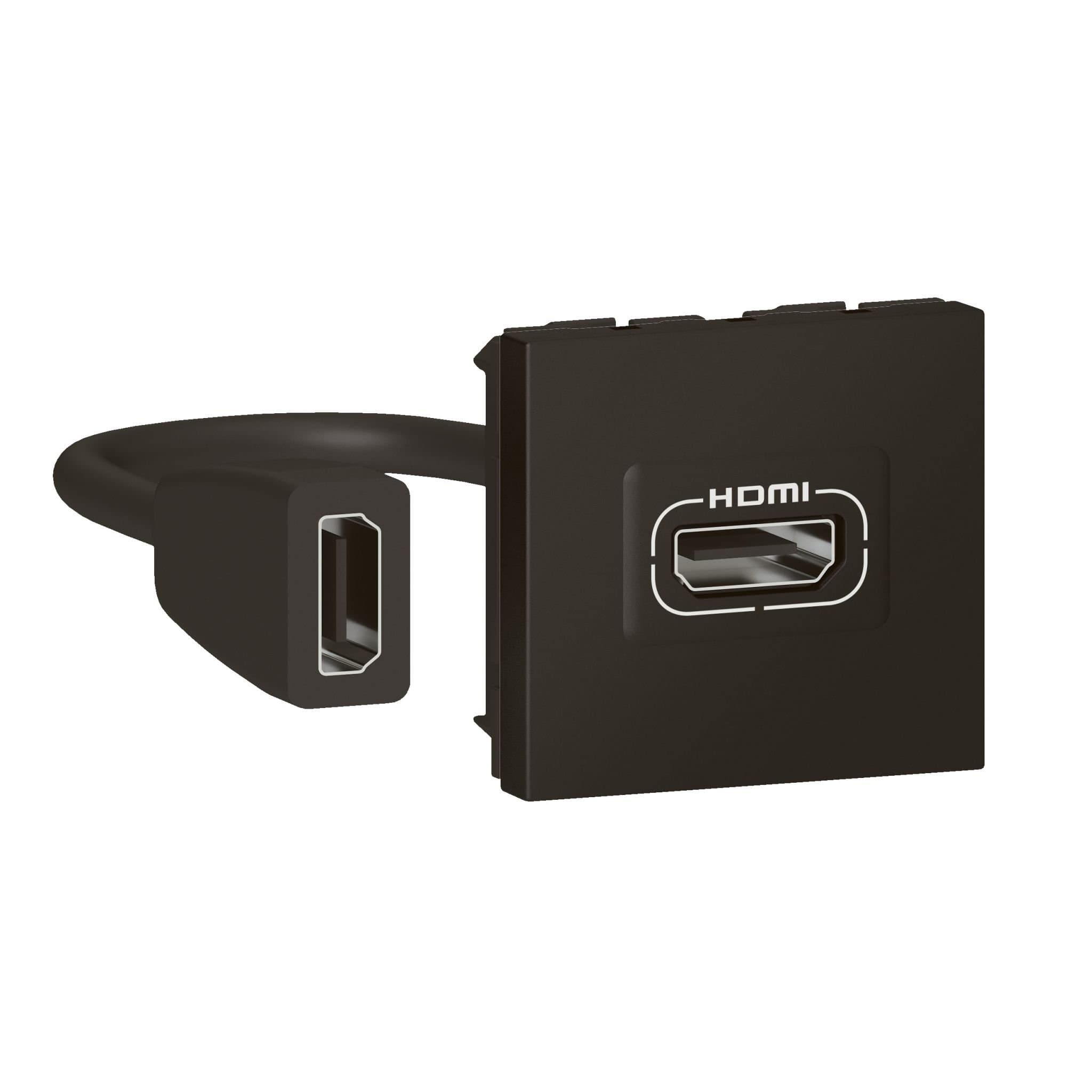 Legrand Mosaic Матовая черная Розетка HDMI, программа, 2 модуля, со шнуром 079479L — миниатюра 3