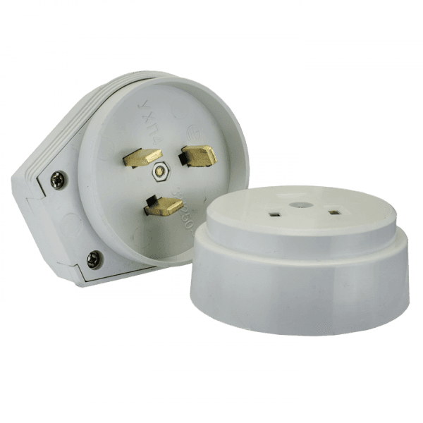 EKF PROxima Разъем РШ-ВШ 32А 250В 2P+PE (ОУ) пластиковый бел.
