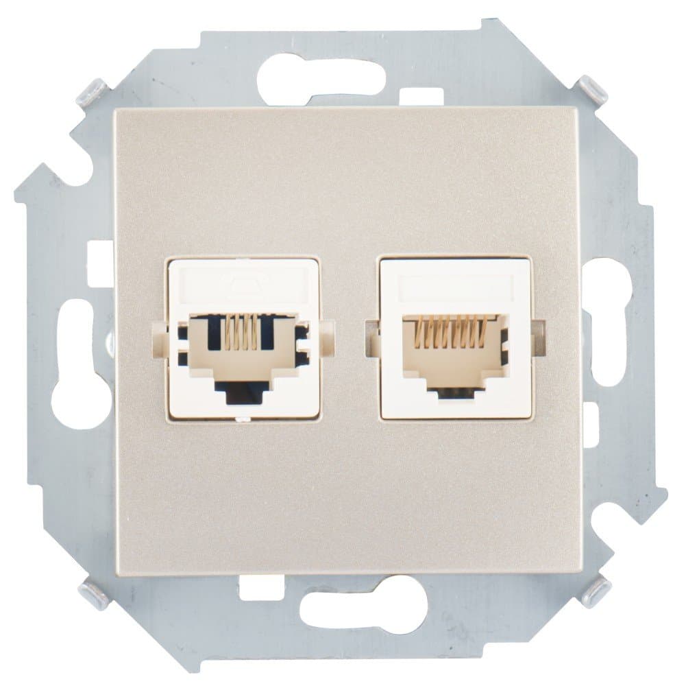 Simon 15 Шампань Розетка компьютерная 2-ая RJ45 кат.5е 1591593-034
