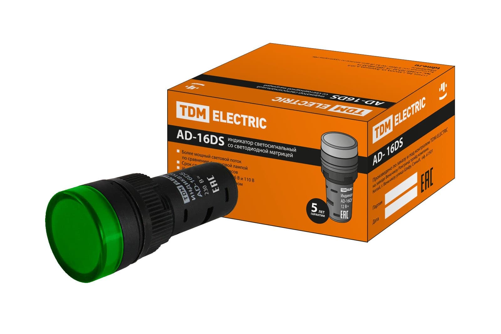 TDM Лампа AD-16DS(LED)матрица d16мм зеленый 230В АС SQ0702-0073