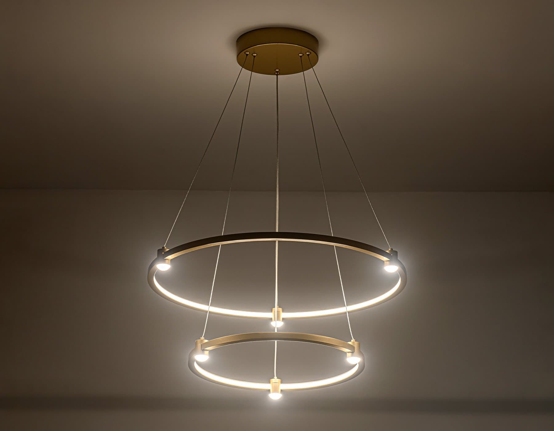 Ambrella Светильник подвесной светодиодный FL5508/2+6 GD золото 45W 3000K/4200K/6400K D600/400*1300 (без ПДУ) — миниатюра 3
