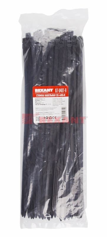 Хомут nylon 400 x 7,6 мм 100 шт чёрный Rexant 07-0401-8 — миниатюра 3