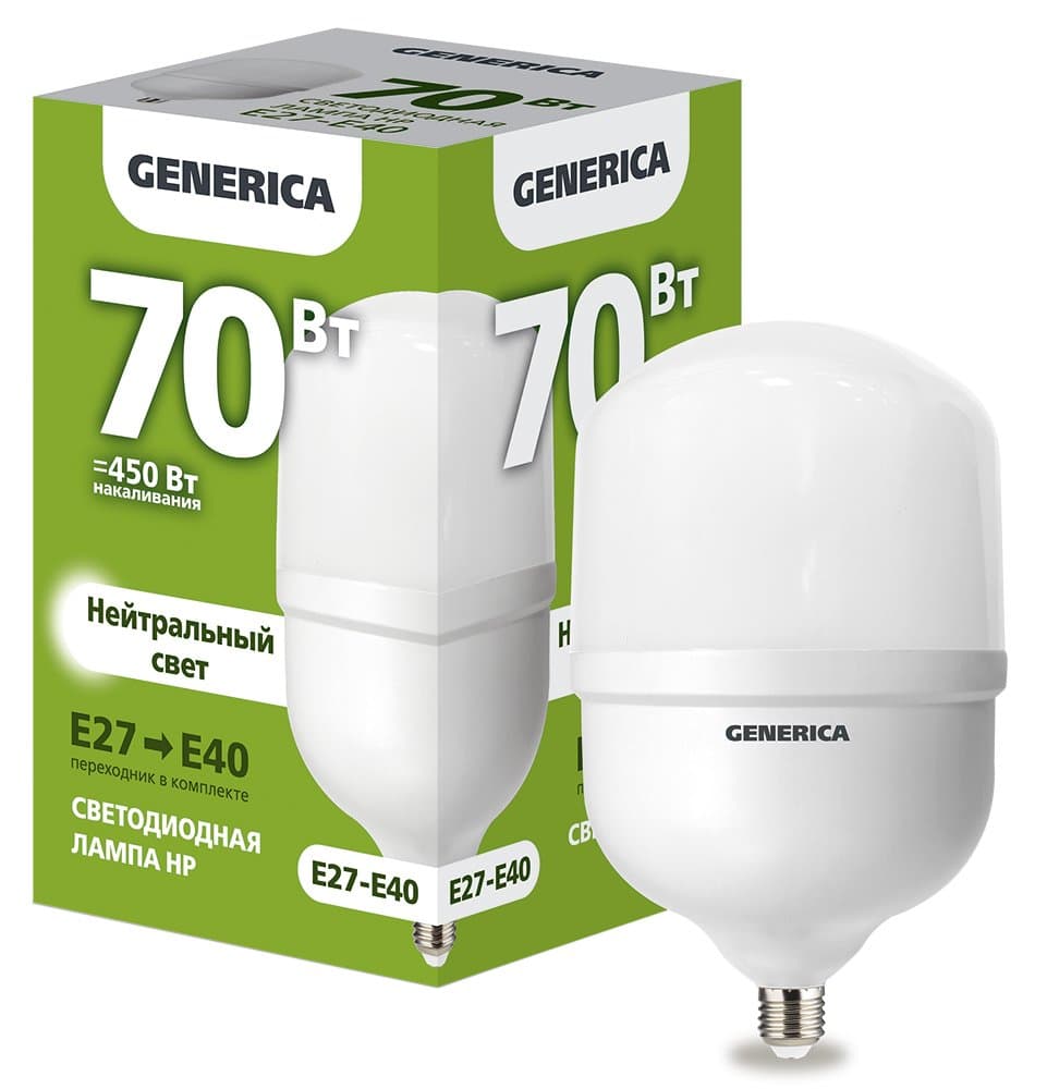 IEK GENERICA Лампа LED HP 70Вт 230В 4000К E27-E40 LL-HP-70-230-40-E27-E40-G
