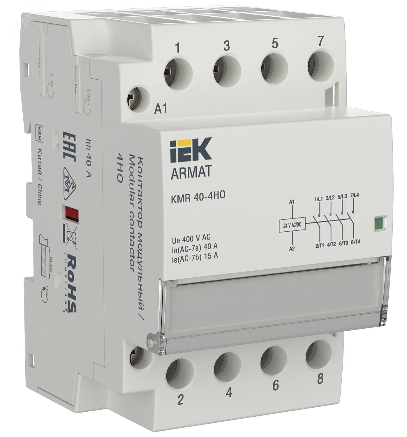 Контактор модульный KMR 40А 24В AC/DC 4НО AR-KMR20-040-40-024 IEK AR-KMR20-040-40-024