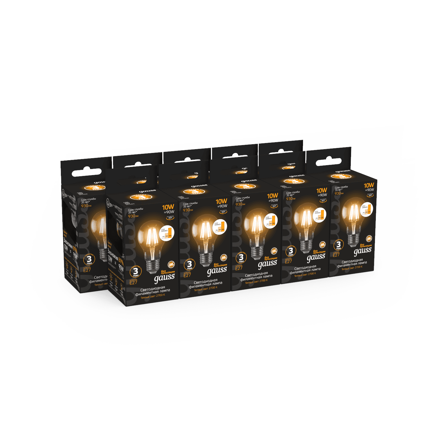 Gauss Лампа Filament А60 10W 930lm 2700К Е27 шаг. диммирование LED 102802110-S — миниатюра 2