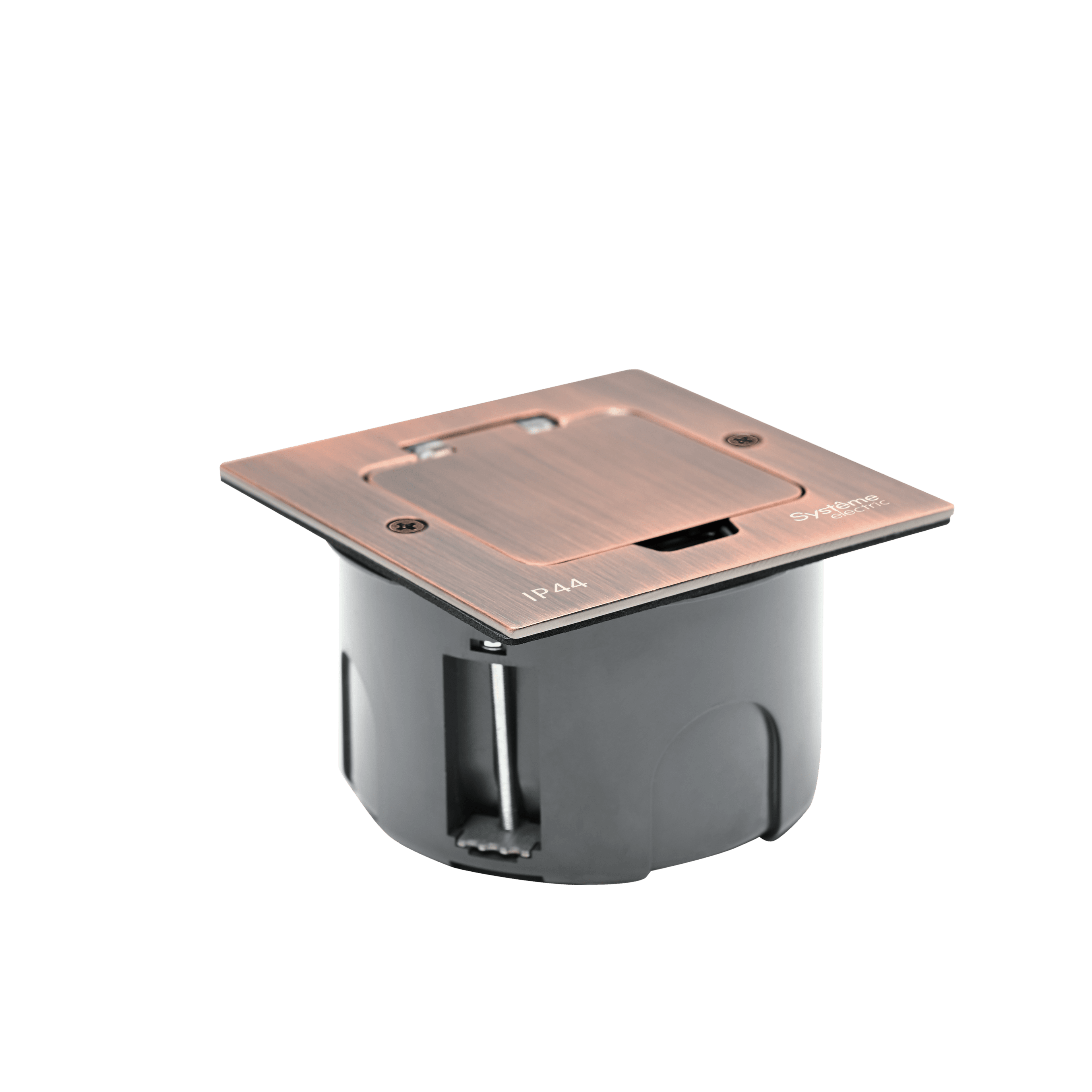 Systeme Elecrtic MultiDesk Медь Лючок на 2 модуля IP44 с монтажной коробкой для стены, фальшпола, стола, тип MDK20 — миниатюра 5