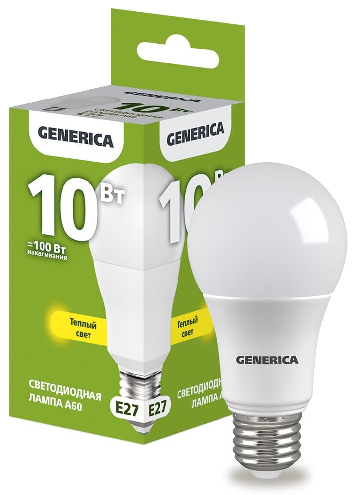 IEK GENERICA Лампа LED A60 груша 10Вт 230В 3000К E27 LL-A60-10-230-30-E27-G