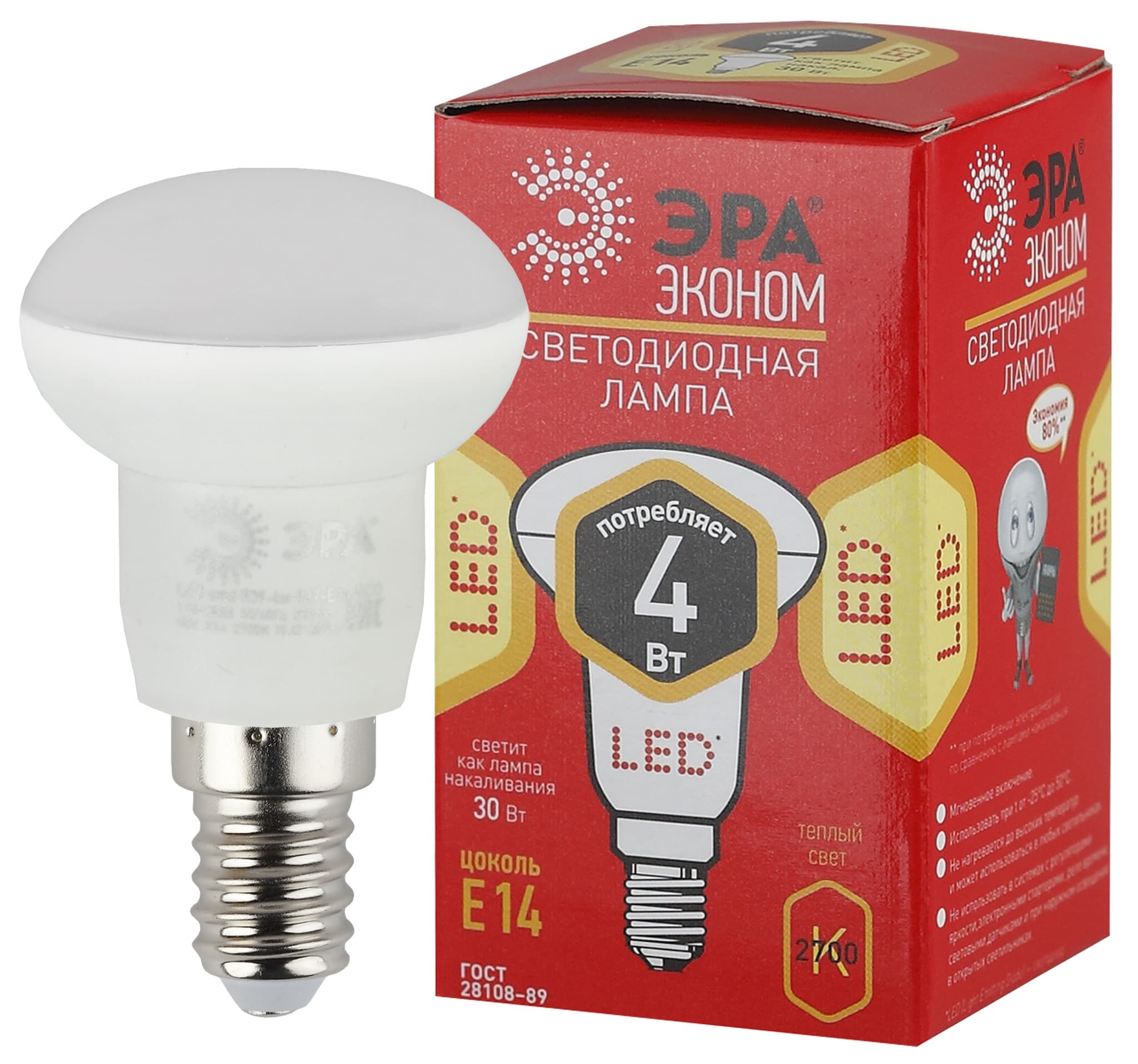ЭРА ECO LED R39-4W-827-E14 (диод, рефлектор, 4Вт, тепл, E14)