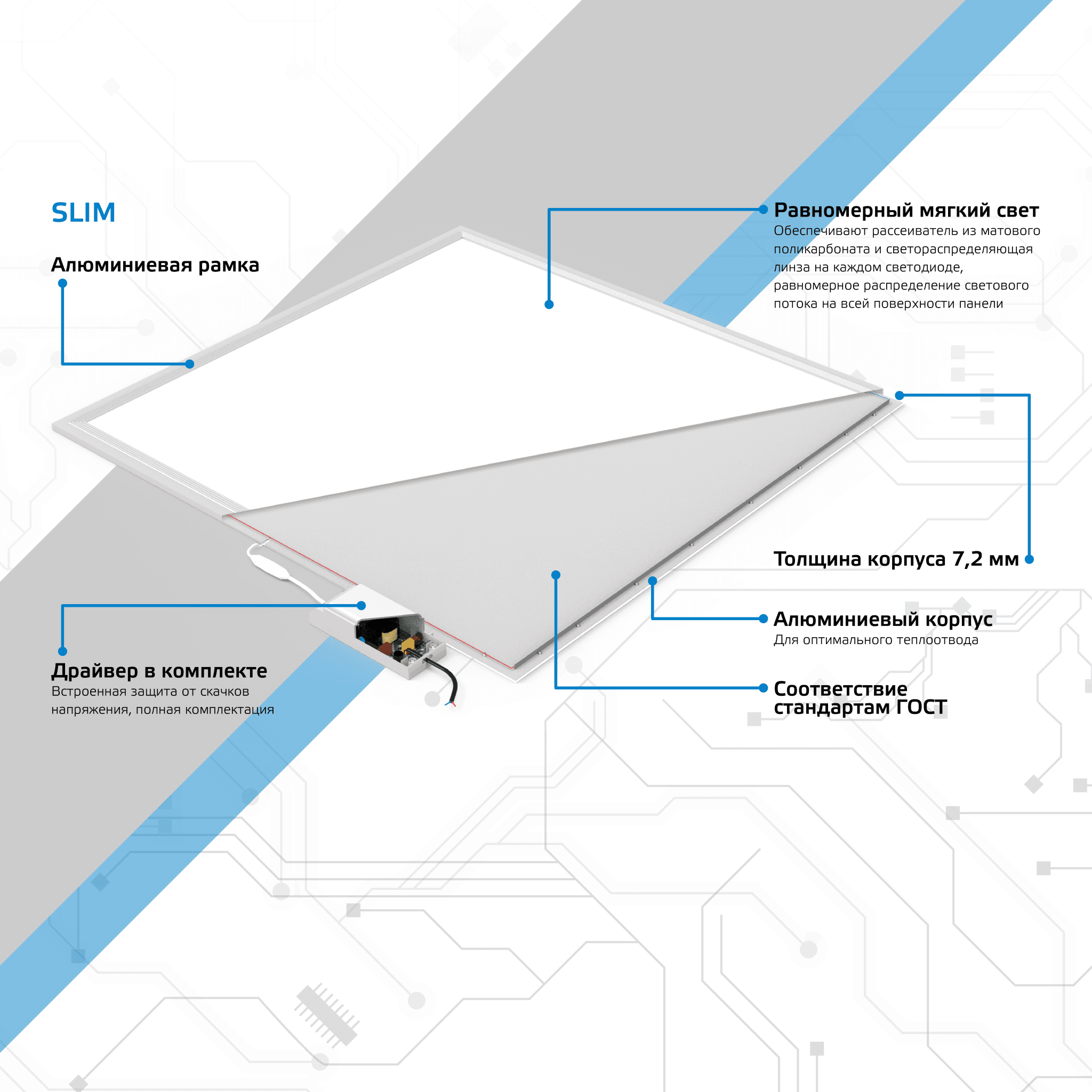 Gauss Светильник офисный 36W 2850lm 4000K IP40 595*595*7,2мм матовый с драйвером LED 145024236 — миниатюра 2