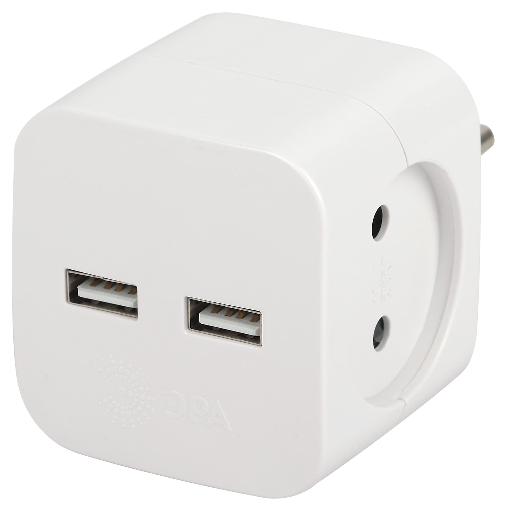 ЭРА Разветвитель электрический ЭРА SP-2-USB-W на 2 розетки 220V + 2xUSB 2400mA, без заземл 10А (белый)