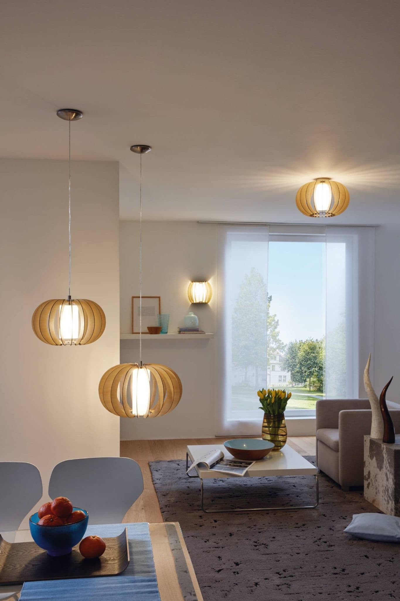 Eglo Подвес STELLATO 1, 1х60W (E27), Ø500, H1500, сталь никель матовый/дерево, стекло, клен 95599 — миниатюра 2