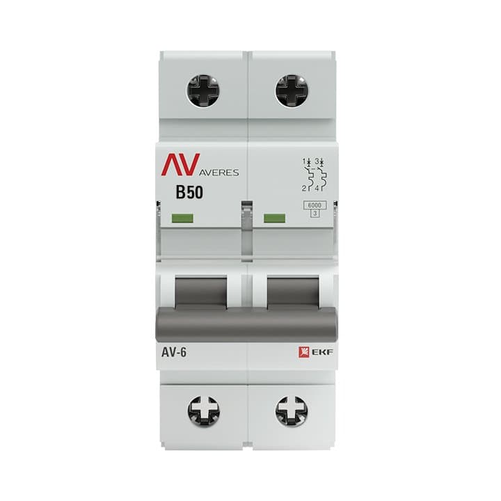 EKF Averes AV-6 Автоматический выключатель (B) 2P 50А 6kA mcb6-2-50B-av — миниатюра 2
