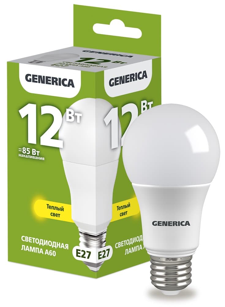 IEK GENERICA Лампа LED A60 груша 12Вт 230В 3000К E27 LL-A60-12-230-30-E27-G