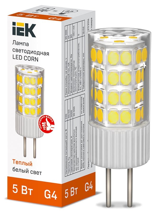 IEK Лампа LED CORN капсула 5Вт 230В 3000К керамика G4