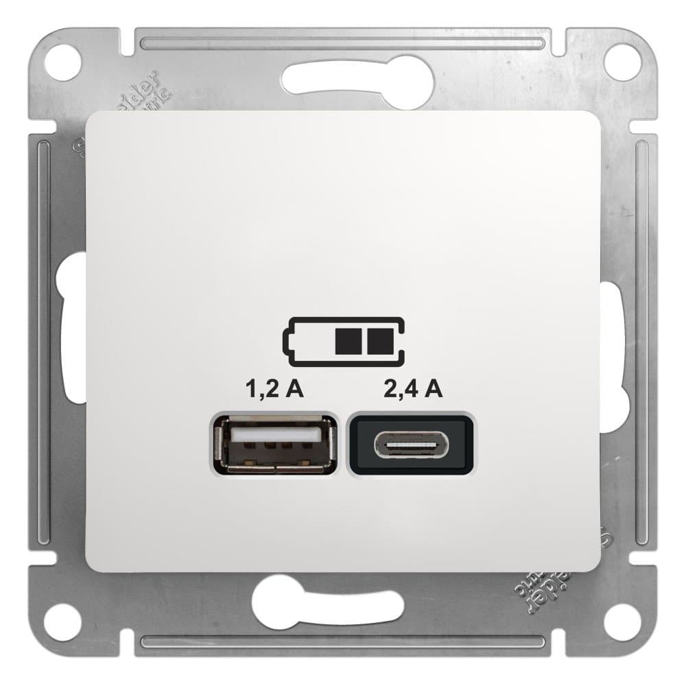 Systeme Electric Glossa Бел Розетка USB A+С, 5В/2,4А, 2х5В/1,2А