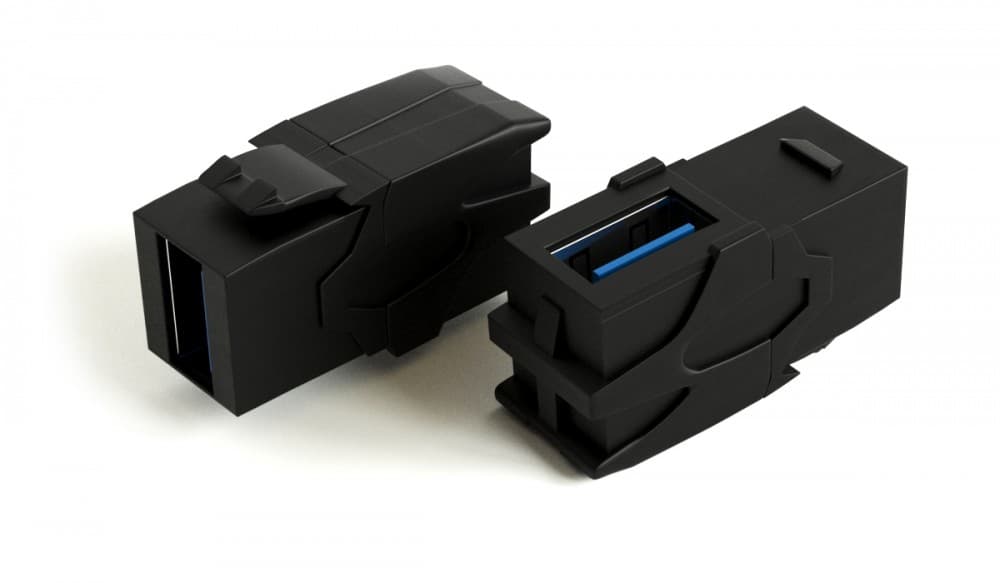 Hyperline KJ1-USB-VA3-BK Вставка формата Keystone Jack с проходным адаптером USB 3.0 (Type A), 90 градусов, ROHS, черная 251219