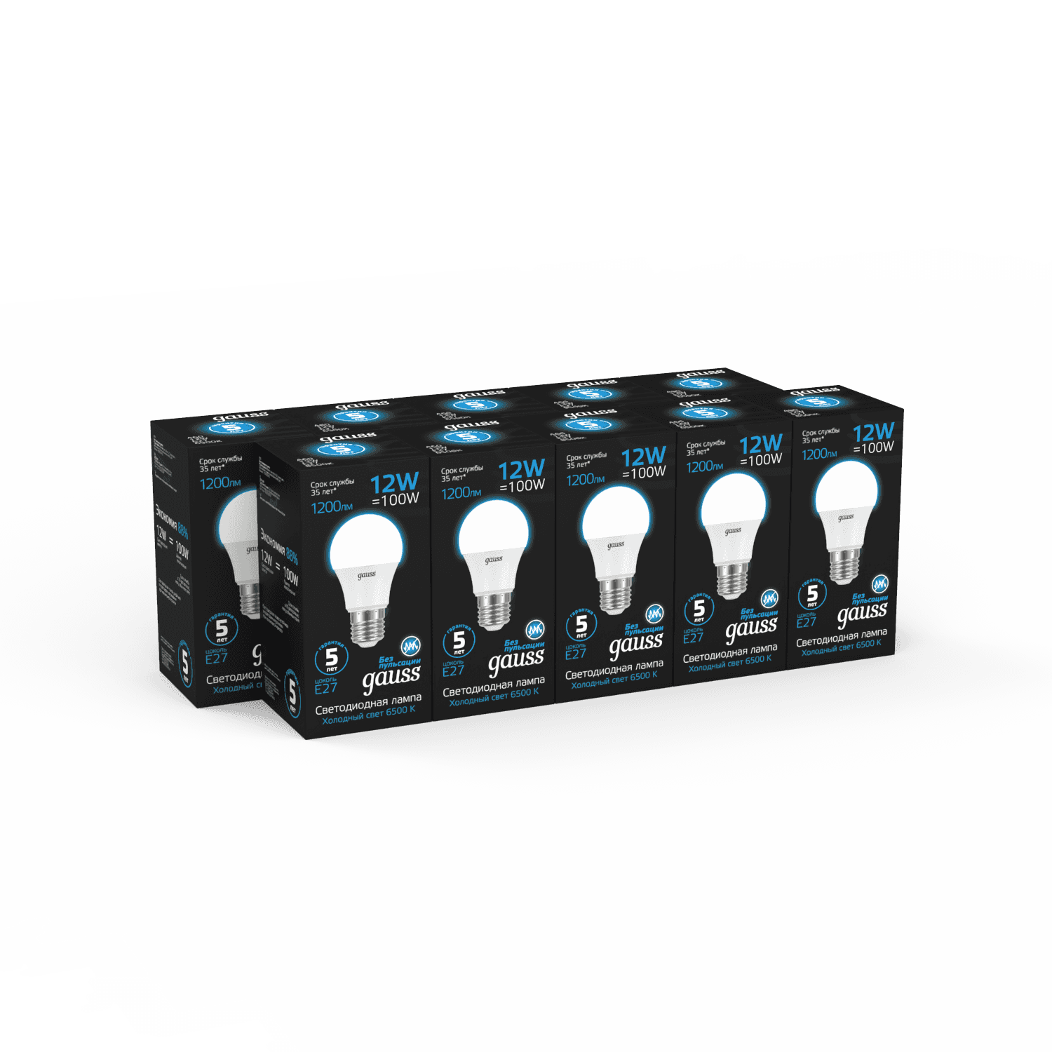 Gauss Лампа A60 12W 1200lm 6500K E27 LED 1/10/50 102502312 — миниатюра 2