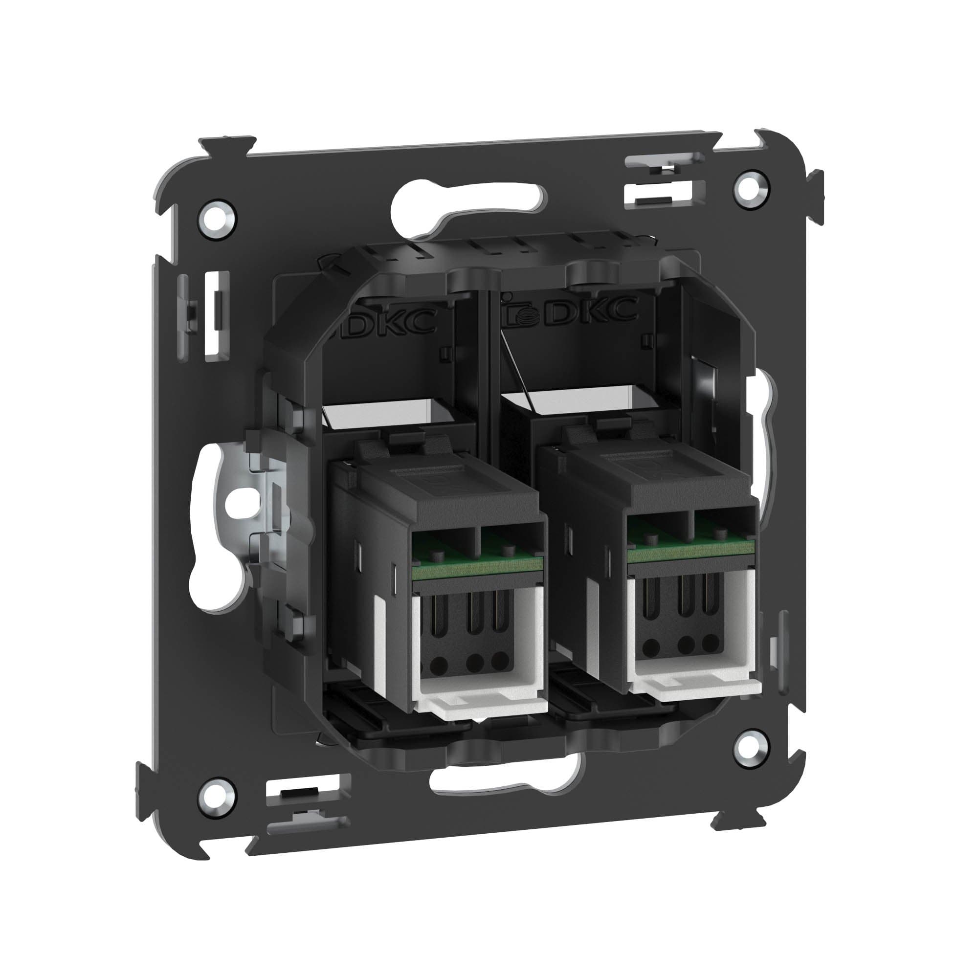 DKC Компьютерная розетка RJ-45 в стену, кат.6А двойная, "Avanti", "Черный матовый" — миниатюра 3
