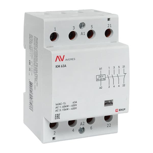 EKF Контактор модульный КМ 63А 3NO+1NC 230В АС (3 мод.) AVERES — миниатюра 1