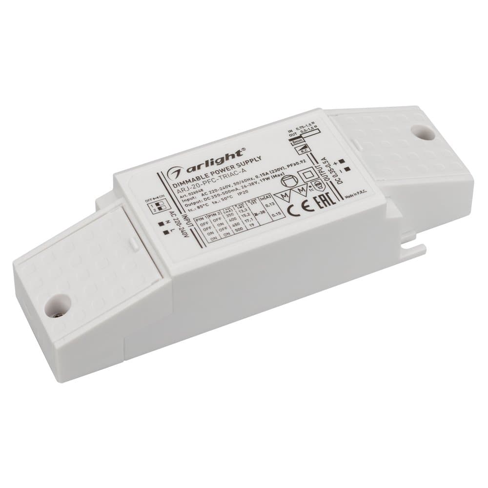 Arlight Блок питания ARJ-20-PFC-TRIAC-A (20W, 350-500mA) (IP20 Пластик, 5 лет) 026048 — миниатюра 1