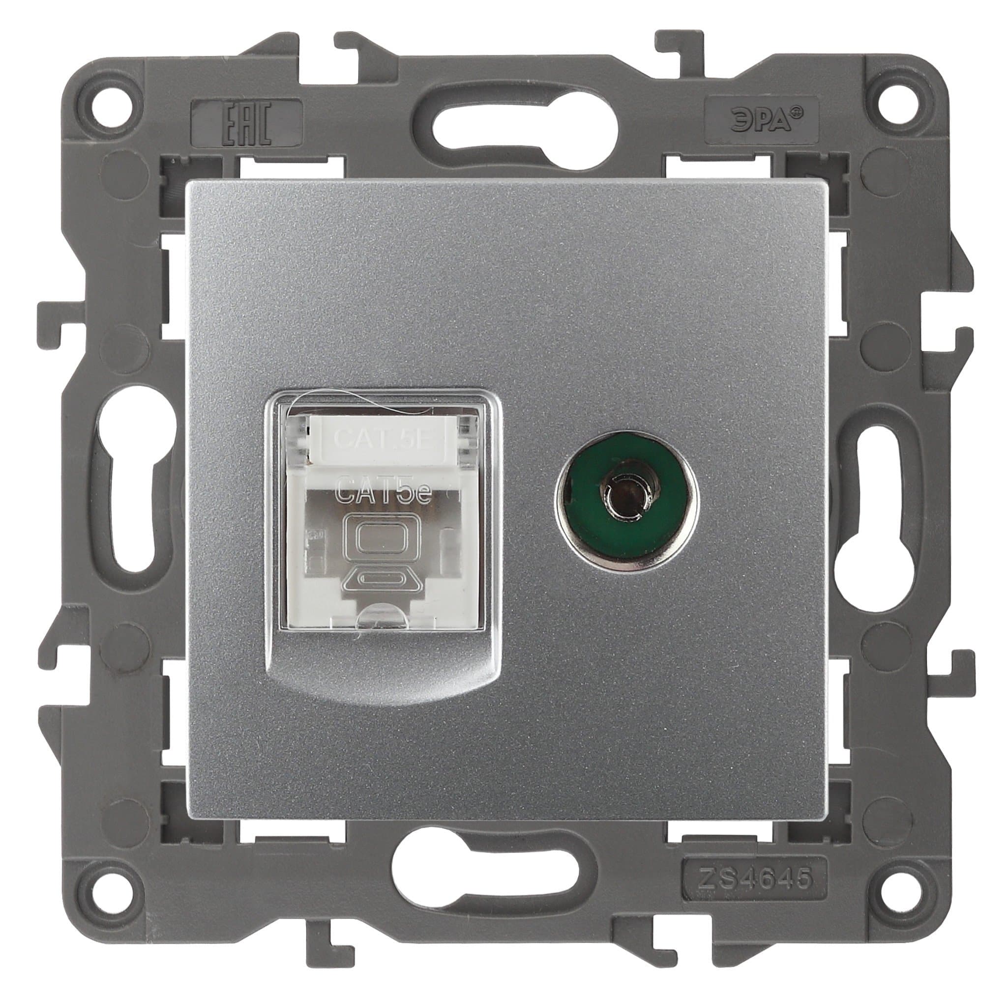 ЭРА 14-3110-03 Elegance Алюминий Розетка двойная RJ45+TV