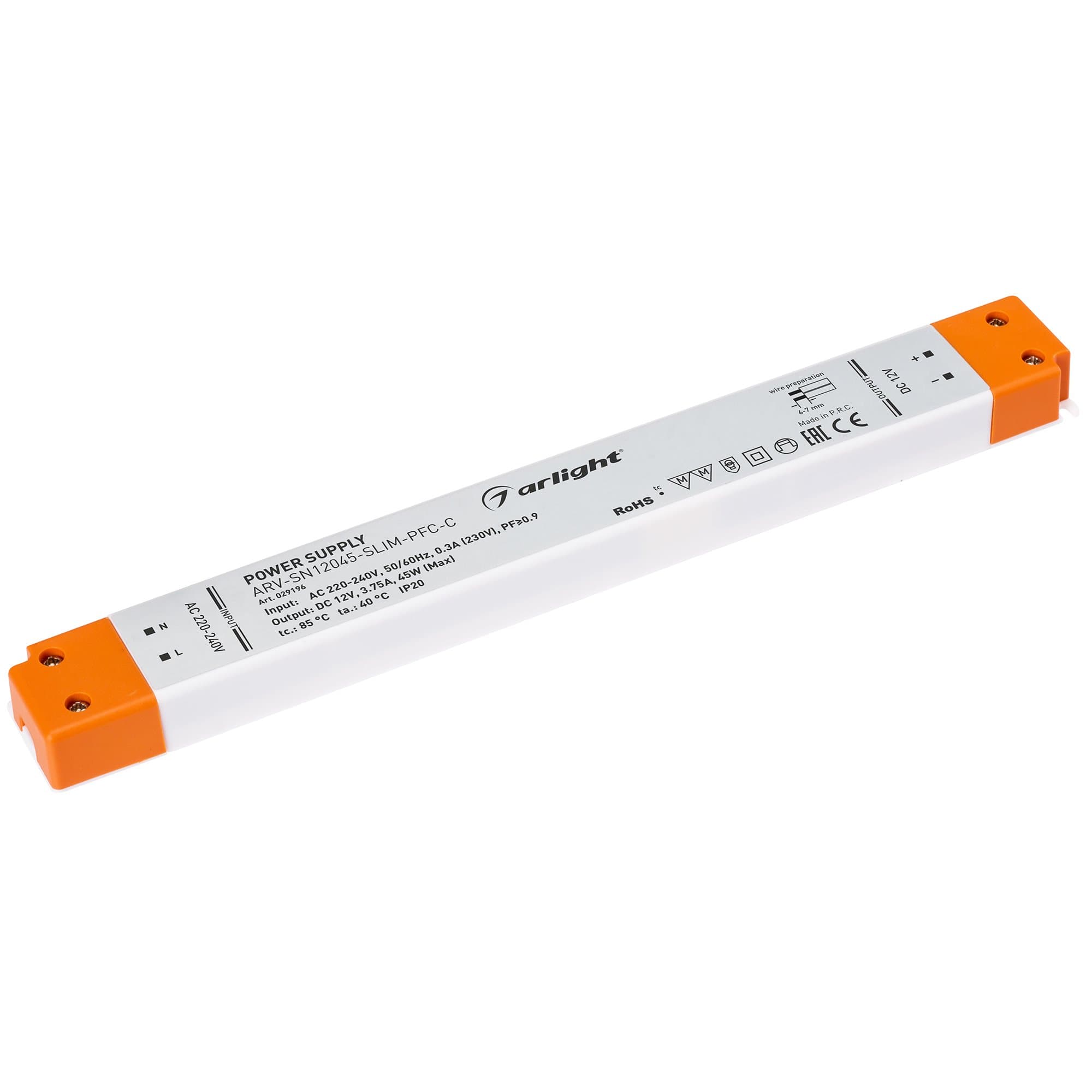 Arlight Блок питания ARV-SN12045-SLIM-PFC-C (12V, 3.75A, 45W) (IP20 Пластик, 3 года) 029196