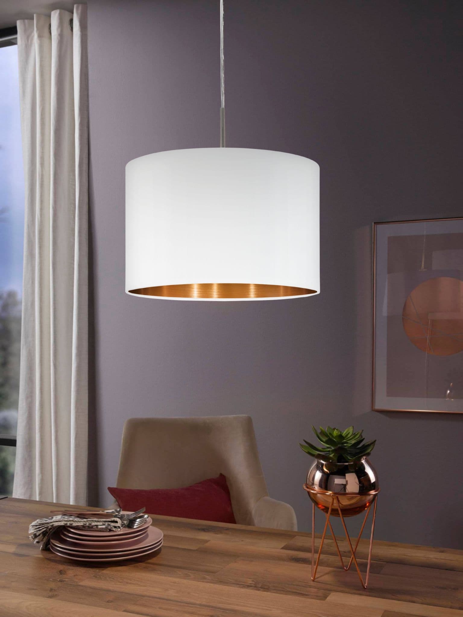 Eglo 95044 Подвес PASTERI, 1х60W (E27), ?380, никель матовый/текстиль, белый, медный — миниатюра 2