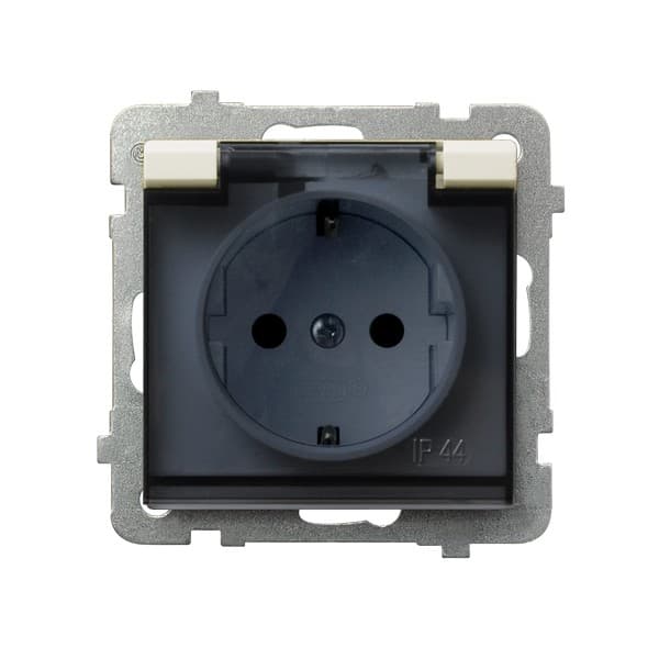 Ospel Sonata Бежевый Розетка 1-ая с/з IP44 с крышкой  Schuko, без рамки GPH-1RS/m/27/d