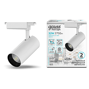 Gauss Светильник трековый цилиндр 32W 2750lm 4000K 180-240V IP20 75*220мм белый угол 24º LED TR072