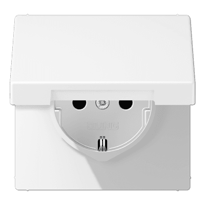 JUNG Штепсельная розетка SCHUKO 16A, 250V~  с защитой от детей и крышкой, белоснежный матовый LS1521KIKLWWM