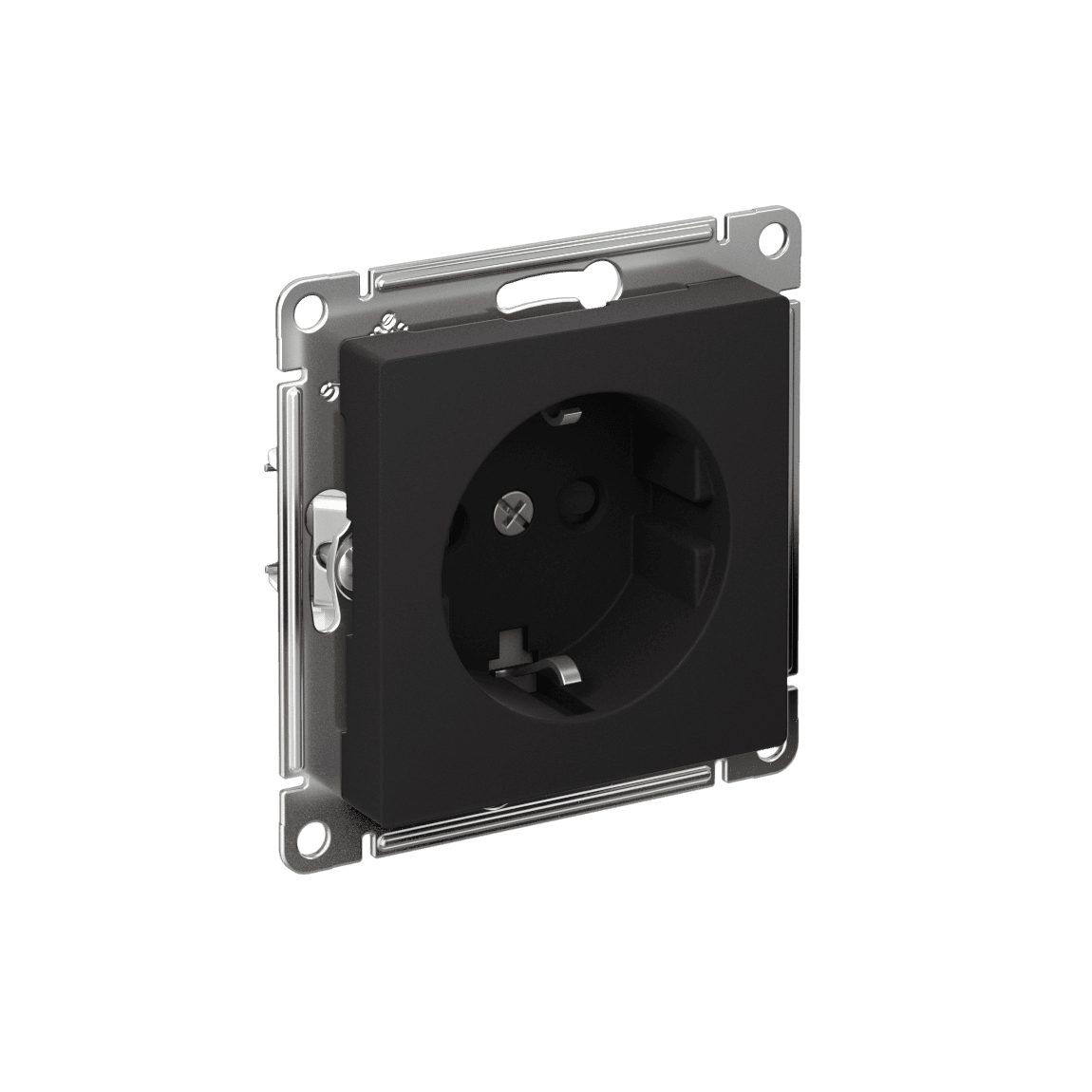 Systeme Electric AtlasDesign Карбон Розетка с заземлением со шторками, 16А, мех., быстрозажим. клем.