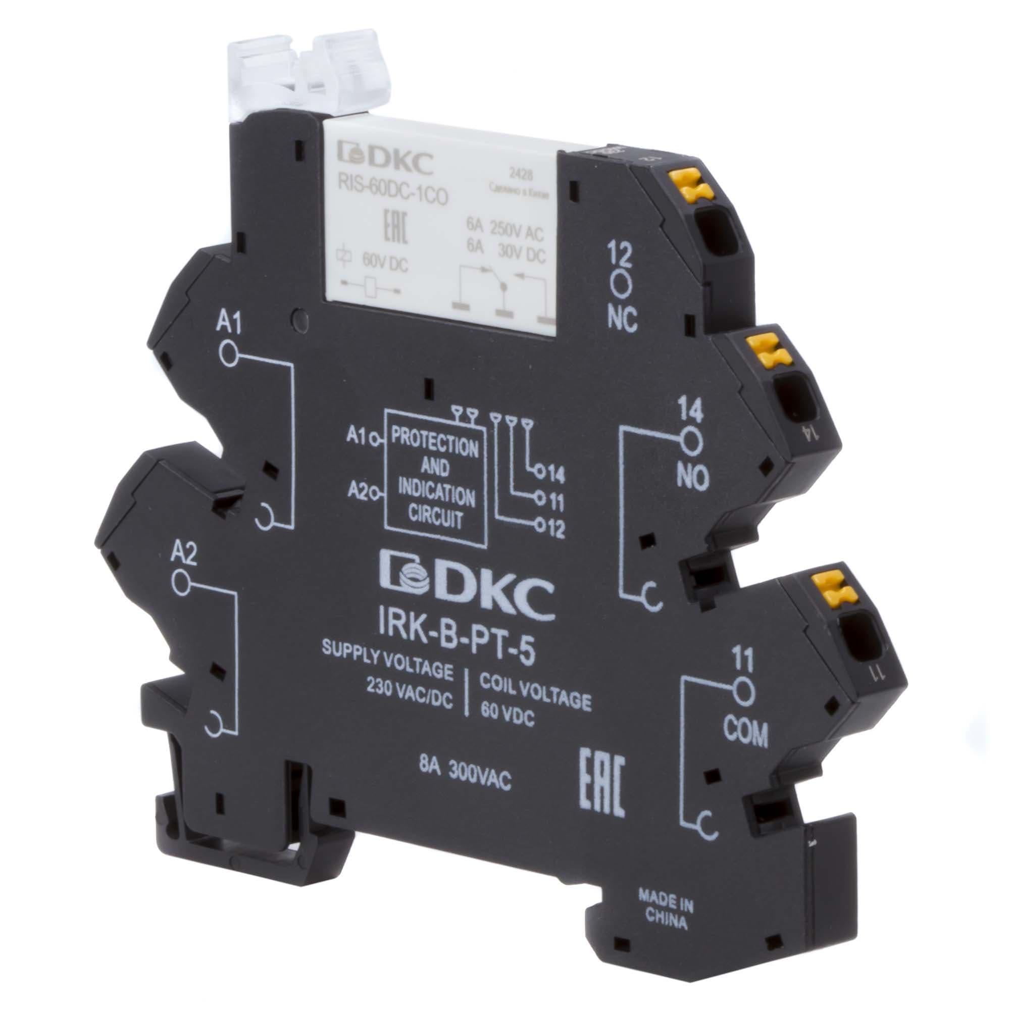 Реле интерфейсное, 1CO, ком. ток 6А, AgSnO₂, напряжение 230V AC/DC, RC- цепь, push-in клеммы. — миниатюра 2